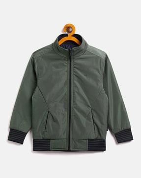 zip-front reversible bomber jacket