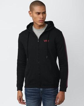 zip-front ribbed hems hoodie