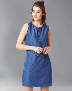 zip-front shift dress with insert pockets