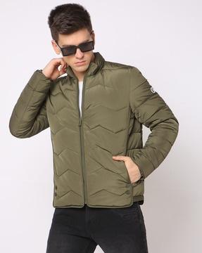 zip-front slim fit puffer jacket