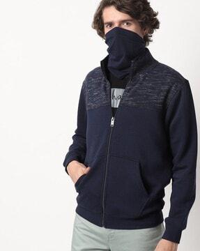 zip-front sweatshirt with neck buffer