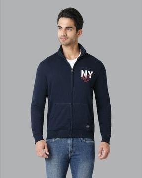 zip-front sweatshirt with split-kangaroo pockets