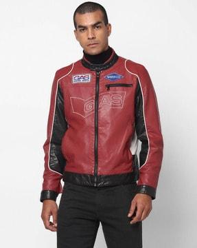 zip-front biker jacket with branding