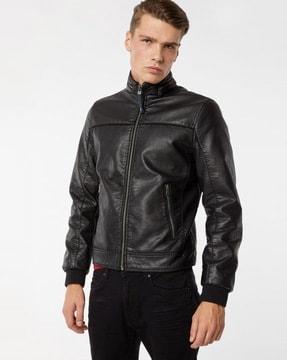 zip-front biker jacket with insert pockets