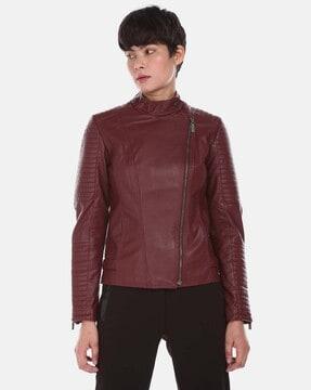 zip-front biker jacket with insert pockets