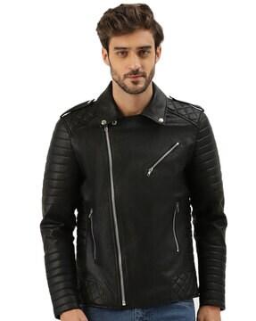 zip-front bikers jacket with lapel collar