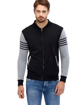 zip-front bomber jacket with contrast sleeves