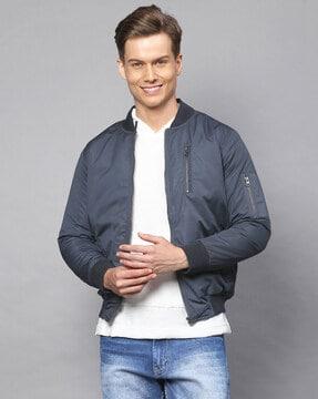 zip-front bomber jacket with pockets