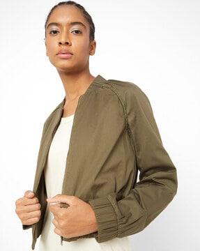 zip-front bomber jacket with raglan sleeves