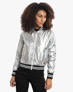 zip-front bomber jacket with ribbed hem