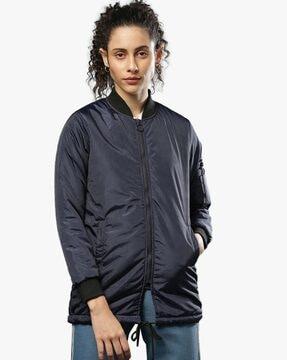 zip-front bomber jacket with ribbed hem