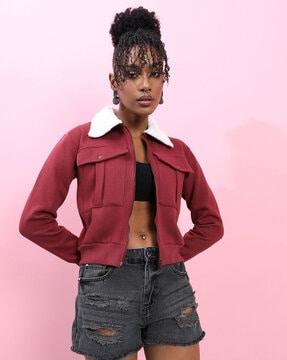 zip-front bomber jacket with ribbed hem