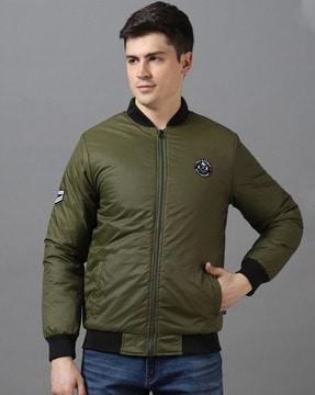 zip-front bomber jacket with ribbed hem