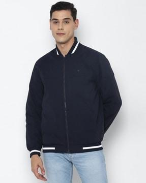 zip-front bomber jacket with ribbed hems