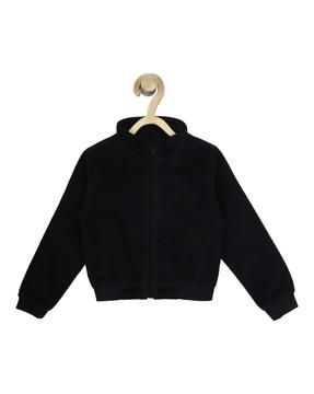 zip-front bomber jacket with ribbed hems