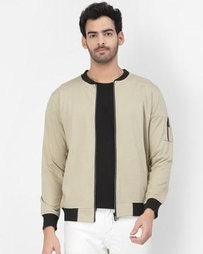 zip-front bomber jacket with welt pockets