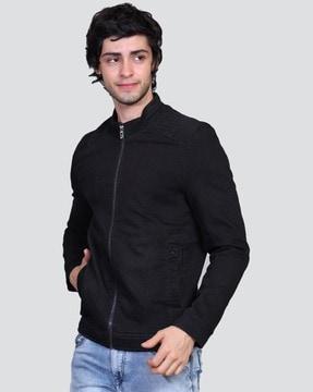 zip-front bomber jacket with welt pockets