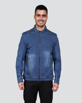 zip-front bomber jacket with welt pockets