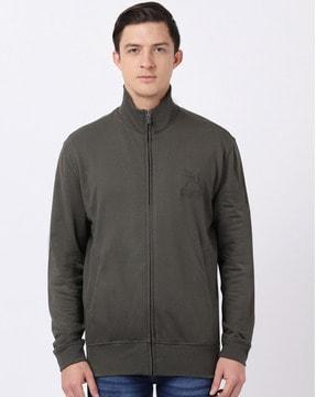 zip-front bomber jacket with zipper pockets