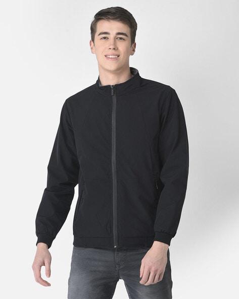 zip-front bomber jacket with zipper pockets