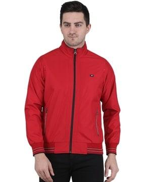 zip-front bomber jacket with zipper pockets