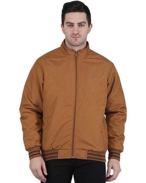 zip-front bomber jacket with zipper pockets