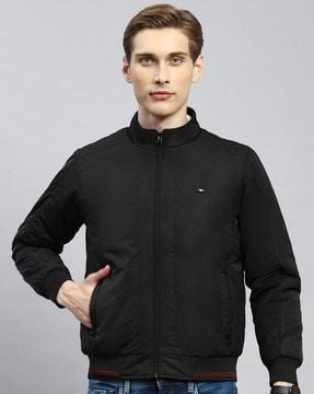 zip-front bomber jacket with zipper pockets