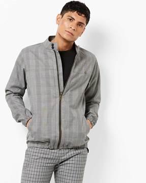 zip-front checked jacket with insert pockets