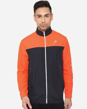 zip front colour-block jacket