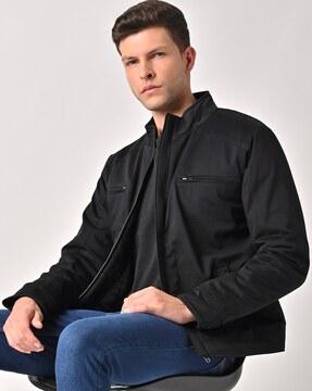 zip-front cotton jacket with insert pockets