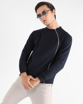 zip-front crew-neck sweatshirt