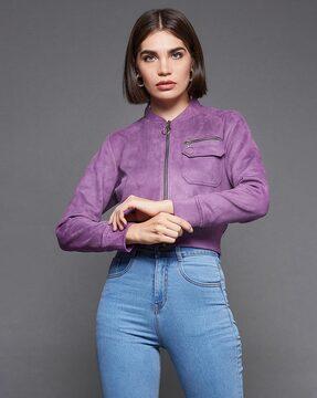 zip-front crop jacket with patch pocket