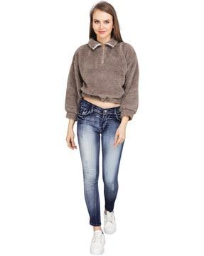 zip-front crop sweatshirt