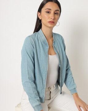 zip-front denim jacket with pockets