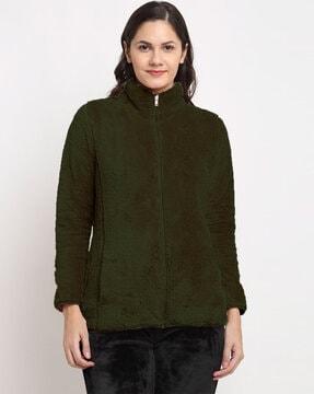 zip-front faux fur sweatshirt