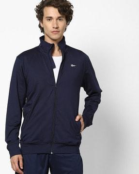 zip-front fitness track jacket with insert pockets