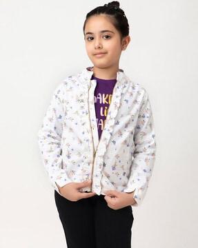 zip-front floral print jacket