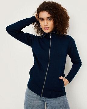 zip-front full-sleeve sweater