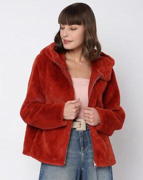 zip-front fur jacket