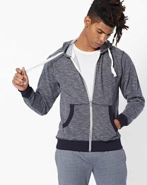 zip-front heathered sweatshirt with hood