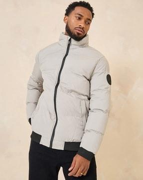 zip-front high-neck puffer jacket