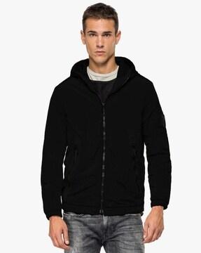 zip-front hooded bomber jacket