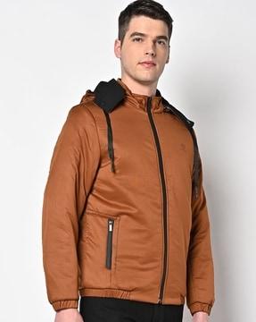 zip-front hooded bomber jacket