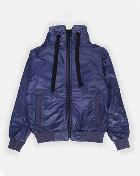 zip-front hooded bomber jacket