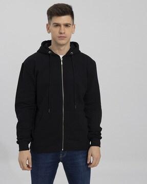 zip front hooded jacket with drawstring