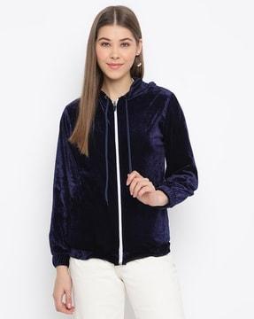 zip-front hooded jacket with full sleeves