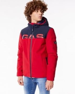 zip-front hooded jacket with insert pockets