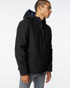 zip-front hooded jacket with insert pockets