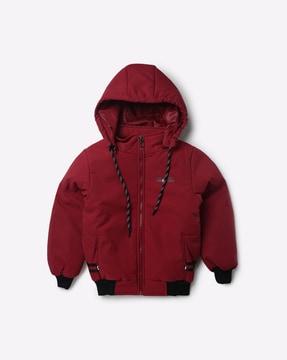 zip-front hooded jacket with insert pockets