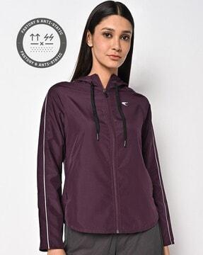 zip-front hooded jacket with insert pockets